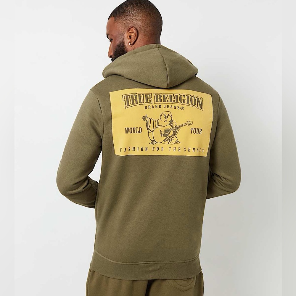 True Religion World Tour Long Slv Cotton Blend Graphic Fleeceback Fullzip Hoodie